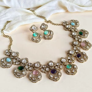 Conjunto de Collar y Pendientes Kundan Tradicionales de la India, Elegantes y a la Moda, con Joyería para Bodas de Mujer - Product Image 1