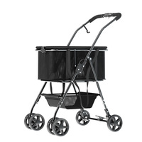 Chariot de courses pliable 2023 en promotion pour chats, chiens et chiots, noir, usage extérieur, 4 roues