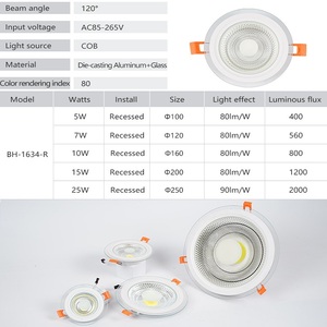 New Arrival <span class=keywords><strong>COB</strong></span> <span class=keywords><strong>LED</strong></span> Glass ánh sáng màu duy nhất lõm gắn 5W 7W 10W 15W 24W tùy chọn hai màu sắc IP44 đánh giá Downlight 90mm - Product Image 6