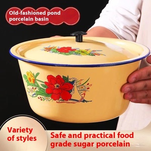 <span class=keywords><strong>Bassine</strong></span> en émail métallique nostalgique style ancien pour gâteaux, avec couvercle, pour graisse et conservation rapide, idéale pour le camping, directement de l'usine - Product Image 3
