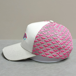 Casquette de camionneur déchirée style Y2K pour filles, dos en maille rose avec broderie de lettres, casquette de camionneur ajustable - Product Image 3