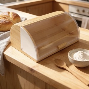 Boîte à pain en bambou Lishui 40x25.5x15.5cm, rangement de cuisine en bois pour pain et pâtisseries - Product Image 4