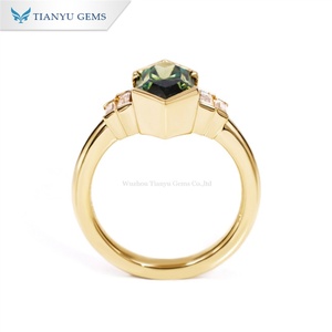 Tianyu พลอยสีเหลืองทองวัสดุรูปสี่เหลี่ยมขนมเปียกปูนแหวนเพชรโมอิสซานไนต์ - Product Image 4