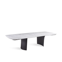 Table à manger rectangulaire haut de gamme de designer, plateau en marbre blanc fleuri, base en bois massif, mobilier moderne pour la maison, l'hôtel et le restaurant