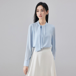 Women's White Chiffon Long Sleeve Shirt With Wrap <b>Tie</b> Office Formal Top Spring Autumn 2025 Solid Color <b>Polyester</b> Blouse - Product Image 2