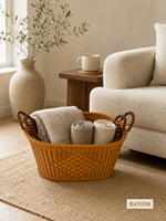 Panier de rangement ovale écologique avec poignée pour l'organisation de la maison, les jouets, les vêtements, les collations et les articles de salle de bain