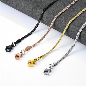 Collar de acero inoxidable de 2mm con cadena plana de estilo vintage en color oro/acero/negro/rosa para mujeres y hombres, regalos de joyería. - Product Image 2