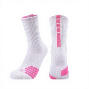 White Crew Athletic <b>Socks</b> With Pink Stripes Breathable Knitted Running <b>Socks</b> For Adults Summer Sport Wear - Product Image 2