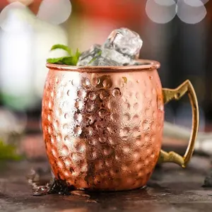 Hammered Moscow Mule Copper Plated Mugs 304 Stainless Steel 550ml Drum Type Beer Mug Water Glass Drinkware