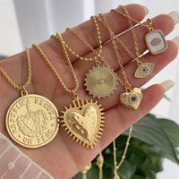 HX222 Collier plaqué or 18 carats avec médaillon pièce Cuba, pendentif soleil, cœur sacré, œil protecteur et zircon cubique, chaîne en or, bijoux pour femme, vente en gros