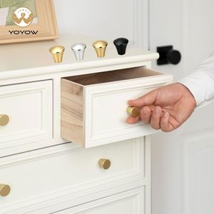 YOYOW Modern Brass Drawer Knobs Cylindrical Cabinet <b>Handles</b> for Bedroom Furniture Easy Installation - Product Image 1