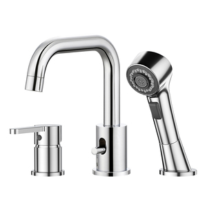 Modern Design <b>Deck</b> Mounted 3 Hole Ceramic Bathtub Sink Faucet Pull Spray Hot/Cold Mixer Tap <b>for</b> Bathroom Basin Pet Cleaning - Product Image 1