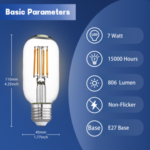 <span class=keywords><strong>Ampoule</strong></span> à <span class=keywords><strong>filament</strong></span> LED décorative T45 7W 806lm E27, style Edison vintage, lampe à économie d'énergie pour l'éclairage intérieur de la maison - Product Image 2