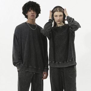 เสื้อสเวตเชิ้ตคอกลมผ้าบาติก 350 กรัม ผ้าฝ้าย 80% ทรงโอเวอร์ไซส์ ไซส์ใหญ่ ไหล่ตก สไตล์เรโทร ผ้าเทอร์รี่ฟอกสี - Product Image 4