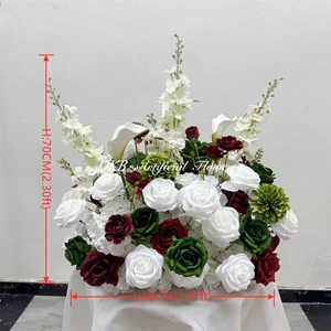 การจัดดอกไม้ประดิษฐ์สีแดงขนาด 60 ซม. สำหรับตกแต่งงานแต่งงาน ตกแต่งโต๊ะกลาง รูปทรงกลม - Product Image 2