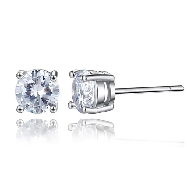 Brincos de prata esterlina 925, joias clássicas de prata esterlina 4mm 5mm 6mm redonda cz zircônia cúbica