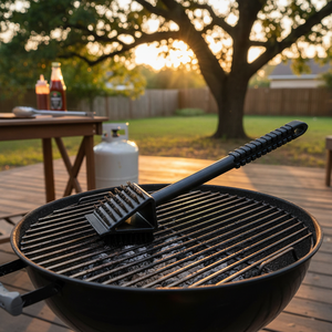 Commercio all'ingrosso 36x7x5cm di plastica nera griglia per Barbecue spazzola di forma lunga 116g strumento di pulizia con raschietto in acciaio inox scatola di imballaggio - Product Image 3