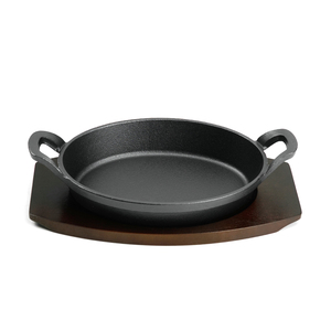 Nuovissima Piastra da Forno in <span class=keywords><strong>Ghisa</strong></span> Antiaderente <span class=keywords><strong>di</strong></span> Alta Qualità con Doppio Manico, Rotonda, con Base in Legno, Ideale per Servire e Friggere - Product Image 5