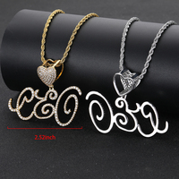 Pendentif personnalisé en forme de cœur serti de diamants CZ, bijoux de luxe NUOYA, pendentif avec nom personnalisé, lettre cursive en diamant