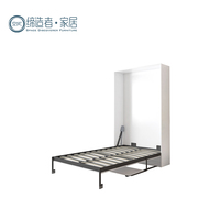 Mobilier de chambre à coucher double, moderne, vertical et caché, lit escamotable à faible encombrement Panneau mural latéral avec bureau Lit mural pliant