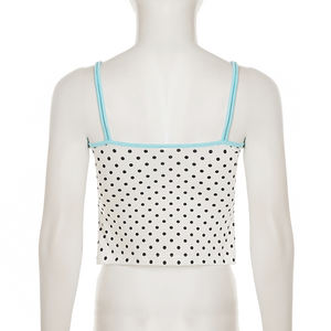 Camisola de mujer con lunares, top corto sin mangas con lazo frontal, de punto transpirable y ecológico, con cintas, para estar en casa o descansar. - Product Image 6