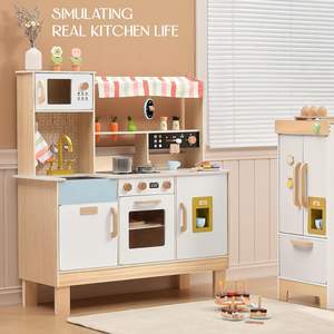 Cuisine de jeu rustique en bois faite à la main pour enfants, avec <span class=keywords><strong>cafetière</strong></span> et machine à glaçons, jouets de cuisine de restaurant pour jeu d'imitation - Product Image 6