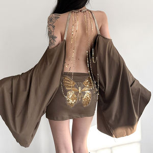 ชุดราตรีคอ halter แบบ backless ทรงเข้ารูป แขนทรงปีกค้างคาว ดีไซน์เว้าลายโซ่รักษ์โลก - Product Image 1