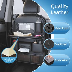 Organisateur de siège arrière de <span class=keywords><strong>voiture</strong></span> <span class=keywords><strong>avec</strong></span> support pour <span class=keywords><strong>tablette</strong></span>, poches de rangement, plateau pliable pour aliments et matériau PU - Accessoires de voyage de luxe - Product Image 5
