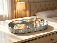 Ensemble de plateaux ovales en métal argenté avec base miroir, plateaux miroir décoratifs pour bijoux, cosmétiques, desserts, table, décoration de mariage et de fête à domicile