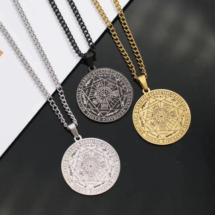 Fashion Jewelry Magic The 7 Archangels Sign Amulet Scripture Seal Religious Totem Rune Pendant Charm Pendant Necklaces