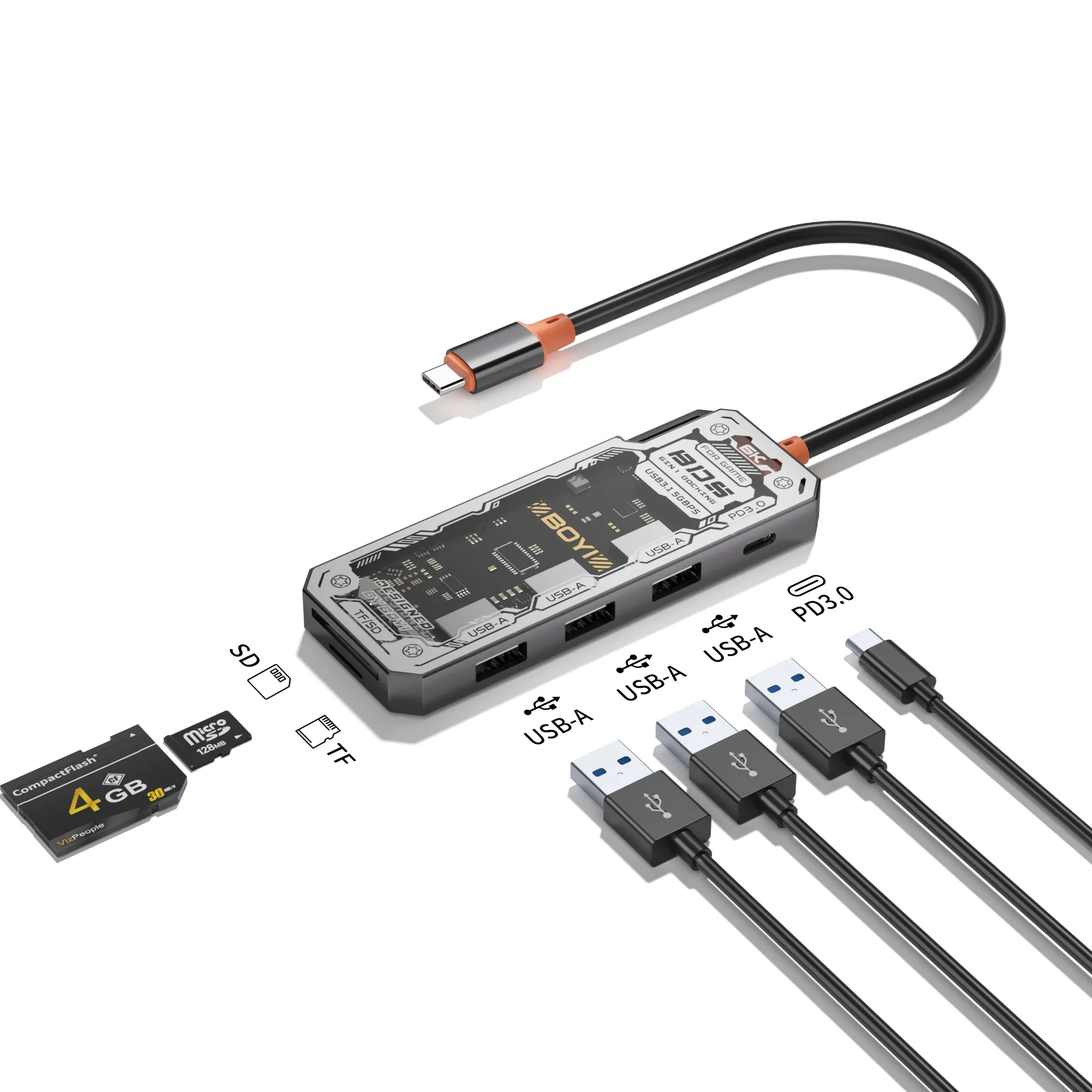 Thiết kế trong suốt 6-in-1 Docking Station USB3.0 USB2.0 5Gbps chuyển với VGA 4k kép DisplayLink SD TF giao diện cho máy tính xách tay