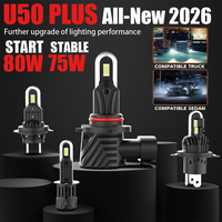 Phare de voiture LED haute puissance U50Plus 9005 9006 H11 Plug and Play Canbus 75W 7500LM 3570 puces 6500K IP68 avec ventilateur silencieux