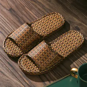 Summer Indoor Home Rattan Woven Bamboo Straw Slippers For Men Women