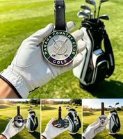Etiqueta metálica para bolsa de golf, etiqueta personalizada de cuero para bolsa de golf, soporte metálico de cuero personalizado para tee de golf
