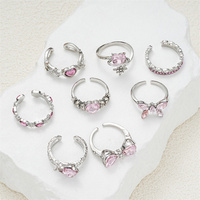 8 pièces/ensemble doux Cool Style arc amour papillon ouvert anneau ensemble bijoux fins bague rose pour les femmes