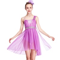 Vente directe de l'entreprise robe de danse de ballet femme adulte violet air élégant paillettes moderne une pièce robe de danse vêtements de performance