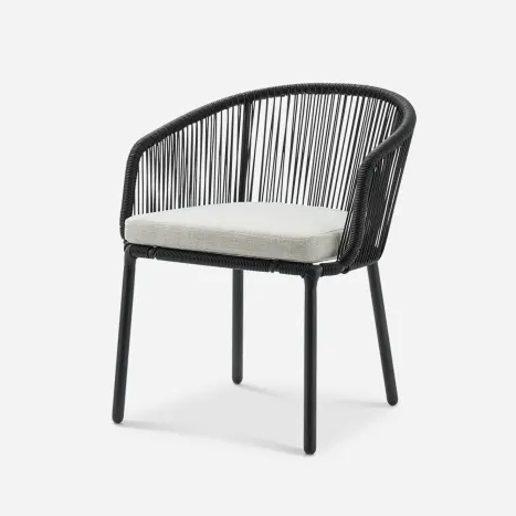 Simple design comfortable outdoor furniture hand-made thin woven rope solid wood garden armchair