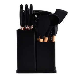 Set di 19 Utensili da <span class=keywords><strong>Cucina</strong></span> Premium in Silicone Nero LOVFE <span class=keywords><strong>con</strong></span> Manici in Legno, Lavabili in Lavastoviglie, per <span class=keywords><strong>Cucina</strong></span> Domestica - Product Image 1