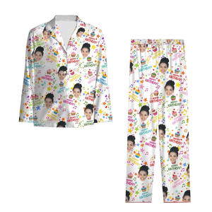 Set Pigiama da <span class=keywords><strong>Donna</strong></span> Personalizzato Stampa su Richiesta Novità Intimo da Notte Pigiama da <span class=keywords><strong>Donna</strong></span> Completamente Stampato a Maniche Lunghe Set da Notte Femminile Carino - Product Image 3