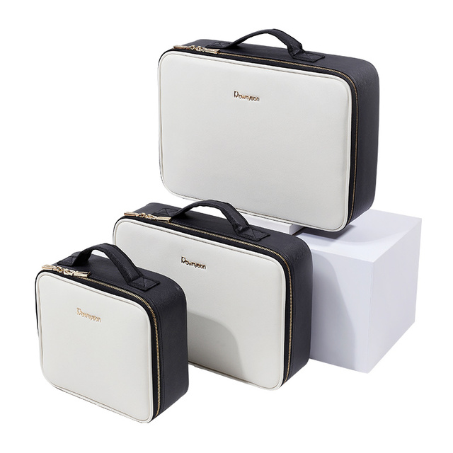 Portable Large Travel Women Waterproof Pu Leather Cosmetic Case Adjustable Dividers Makeup Bag Organizers Bag