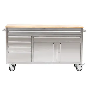 60" Garage Tool Storage System Rolling Tool Cart With Drawer Workshop Stainless Steel Tool Roller Trolley