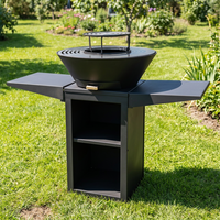 Table de jardin au design moderne, facile à déplacer, avec foyer, en acier au carbone durable, pour plancha au bois