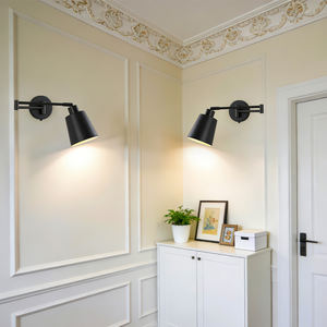 Wholesale Adjustable <b>Swing</b> <b>Arm</b> Iron Modern Black Shade LED <b>Wall</b> <b>Lamp</b> E27 Bulb Base for Bedroom Living Room Home Decor - Product Image 2