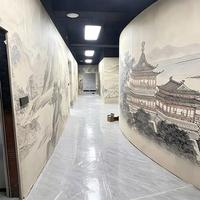 Revêtement mural en velours floqué large en gros, tissu mural imprimé sur mesure non réfléchissant pour restaurant, villa et toile de fond d'événement