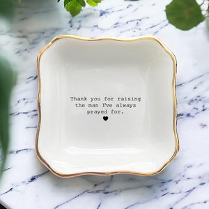 Regalo Moderno per la Festa della Mamma, Portaoggetti in Ceramica Quadrato Creativo con Bordo Dorato, Vassoio per Gioielli - Product Image 1