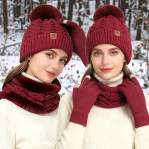 Ensemble tricoté d'hiver pour <span class=keywords><strong>femme</strong></span> en Spandex/Acrylique Jacquard, comprenant bonnet, écharpe et gants, essentiels pour le froid, confortable pour la circonférence de la tête - Product Image 1