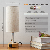 Lampe de bureau moderne flexible à chaîne de traction, alimentée par batterie, rechargeable, ports USB Type-C, abat-jour en lin, ampoule E14 blanc chaud 2700K