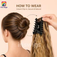 Iriswigs SU88 Queue de cheval pré-collée à clipser YAKI pour femme, effet ondulé et volumineux, en fibre haute température résistante à la chaleur