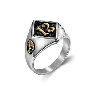 Anillos de Calavera con Número 13 de Acero Inoxidable, Precio de Fábrica, Color Personalizado, Esmalte Rojo, Anillos para Motociclistas, para Clubes de Motociclistas - Product Image 2