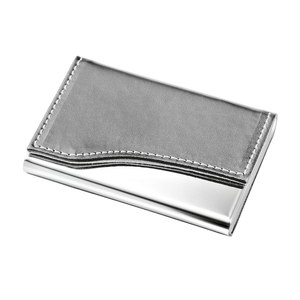 Tarjetero Metálico de PU Gris con Logotipo Personalizado, Cierre de Clip, Cuero Genuino, Patrón Personalizable, Tarjetero de Cuero Económico - Product Image 1